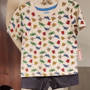 Kidgets Insect Print Tee with Blue Neckline